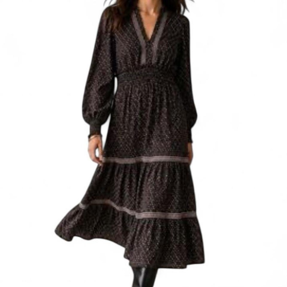 MAX Studio black brown prairie maxi dress with ruffles